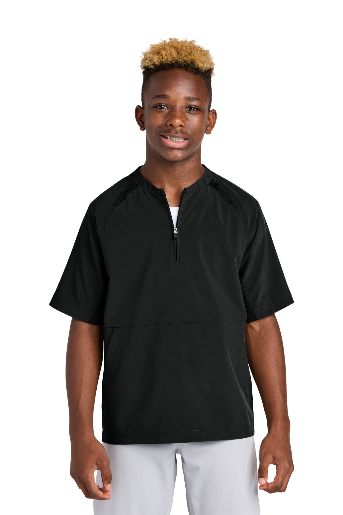 Sport-Tek® Youth Repeat 1/2-Zip Short Sleeve Jacket YJST489 - Black - L