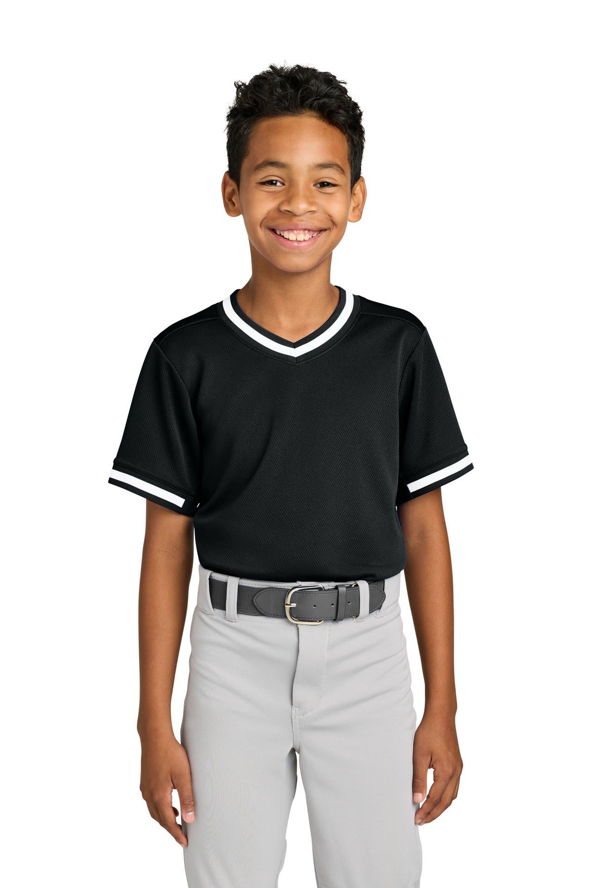 Sport-Tek® Youth Tough Mesh V-Neck Baseball Jersey YST221 - Black - L