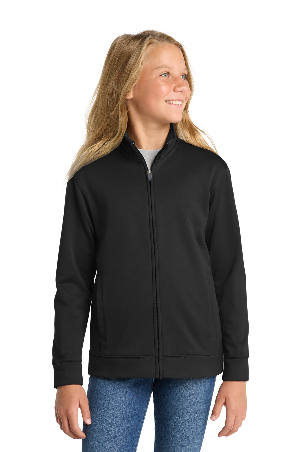 Sport-Tek® Youth Sport-Wick® Fleece Full-Zip Jacket.  YST241 - Black - XS