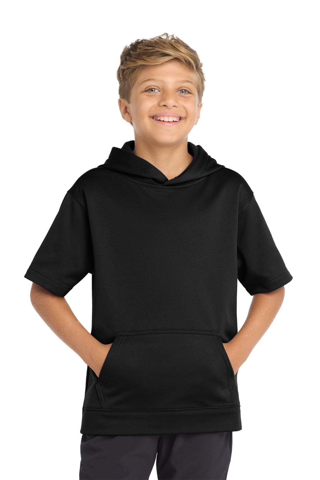 Sport-Tek ® Youth Sport-Wick ® Fleece Short Sleeve Hooded Pullover. YST251 - Black - XS