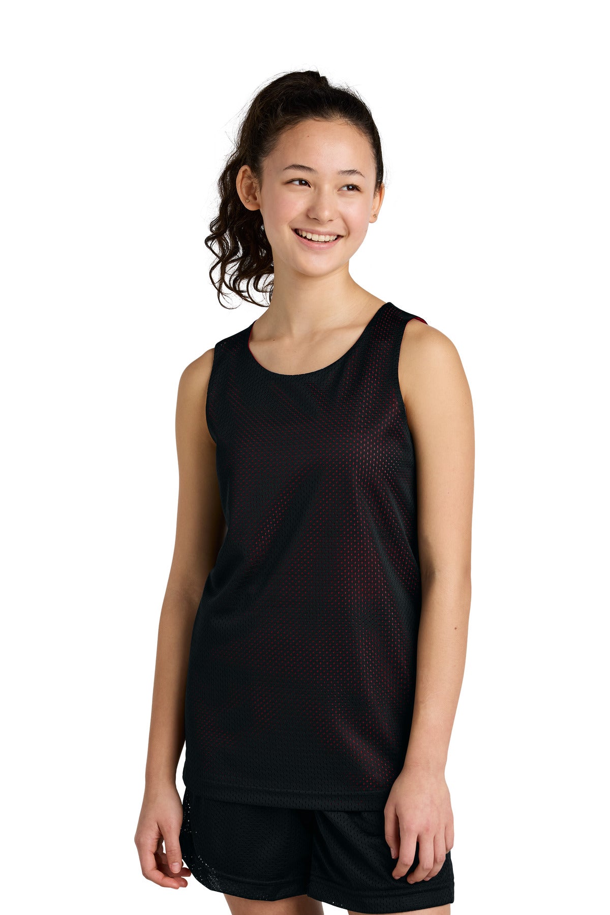 Sport-Tek® Youth PosiCharge® Reversible Mesh Tank YST5000 - Black/ Deep Red - L