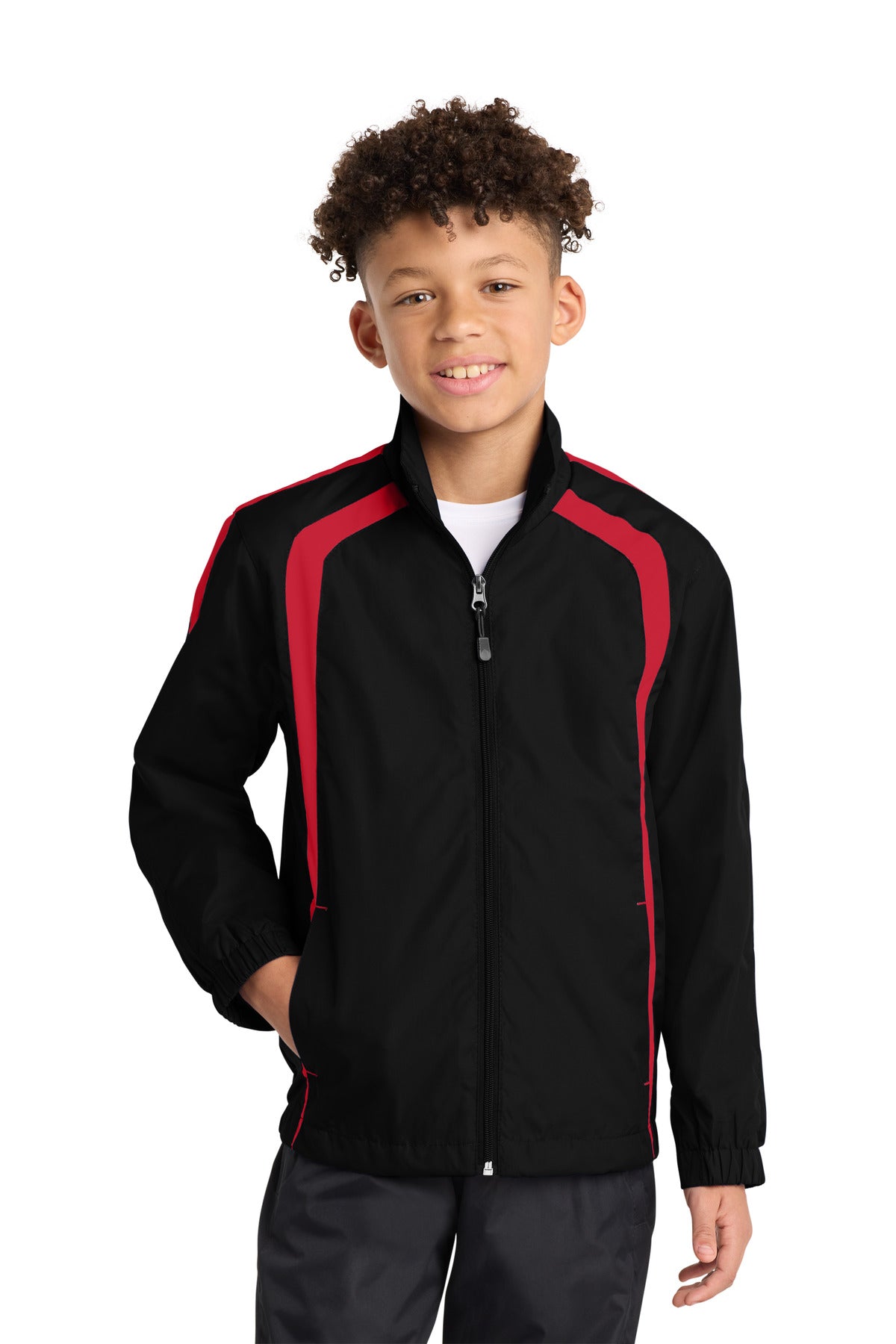 Sport-Tek® Youth Colorblock Raglan Jacket. YST60 - Black/ True Red - XS