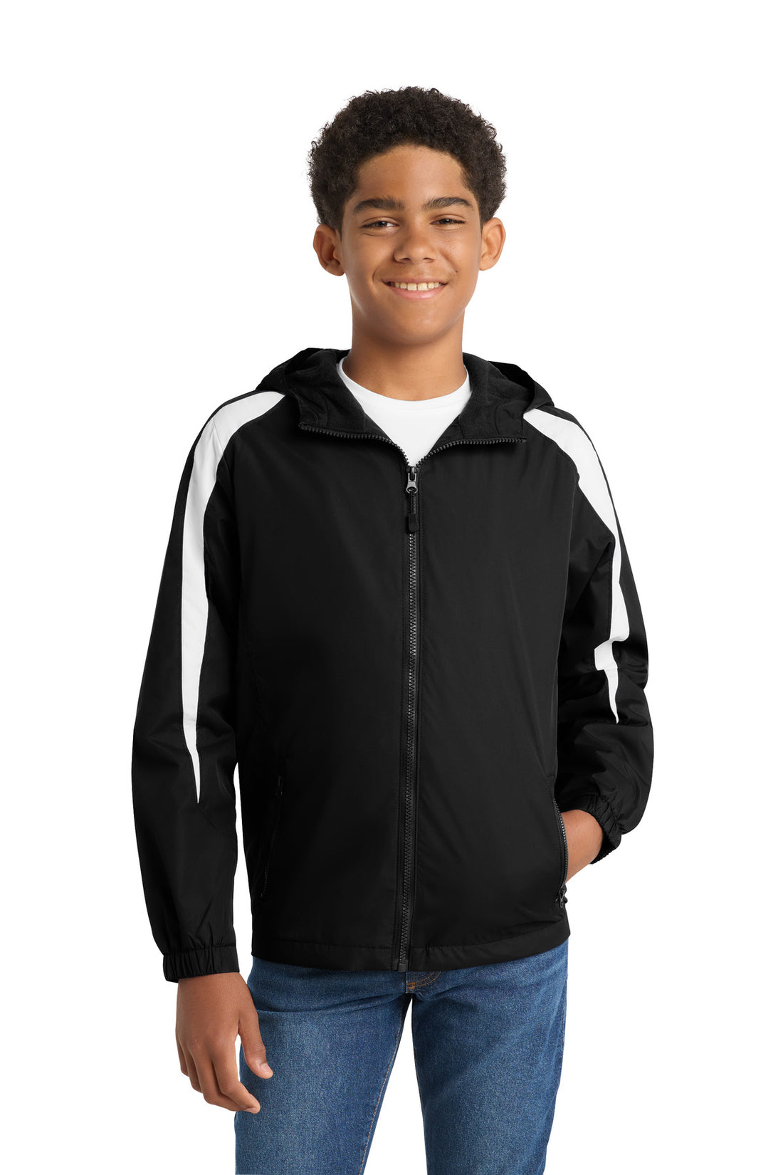Sport-Tek® Youth Fleece-Lined Colorblock Jacket. YST81 - Black/ White - XS