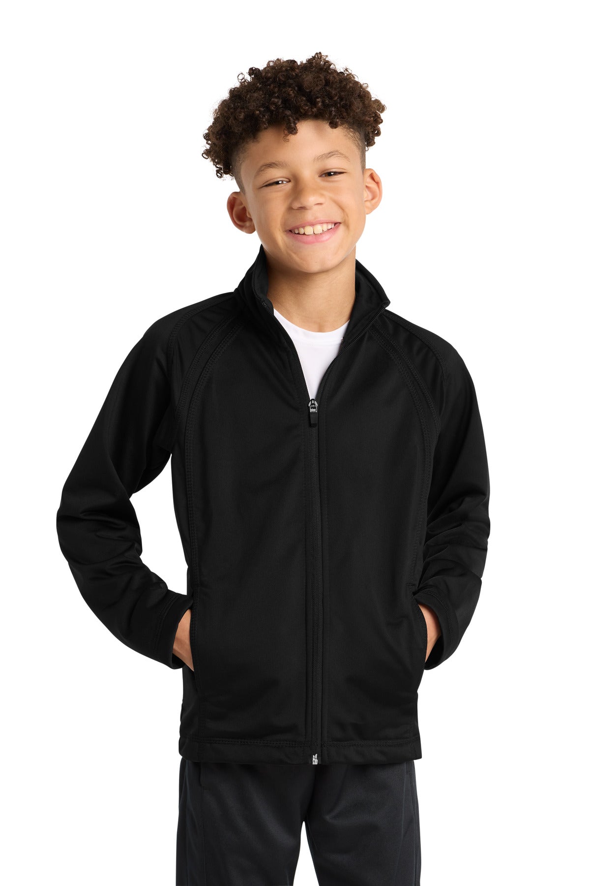 Sport-Tek® Youth Tricot Track Jacket. YST90 - Black/ Black - XS