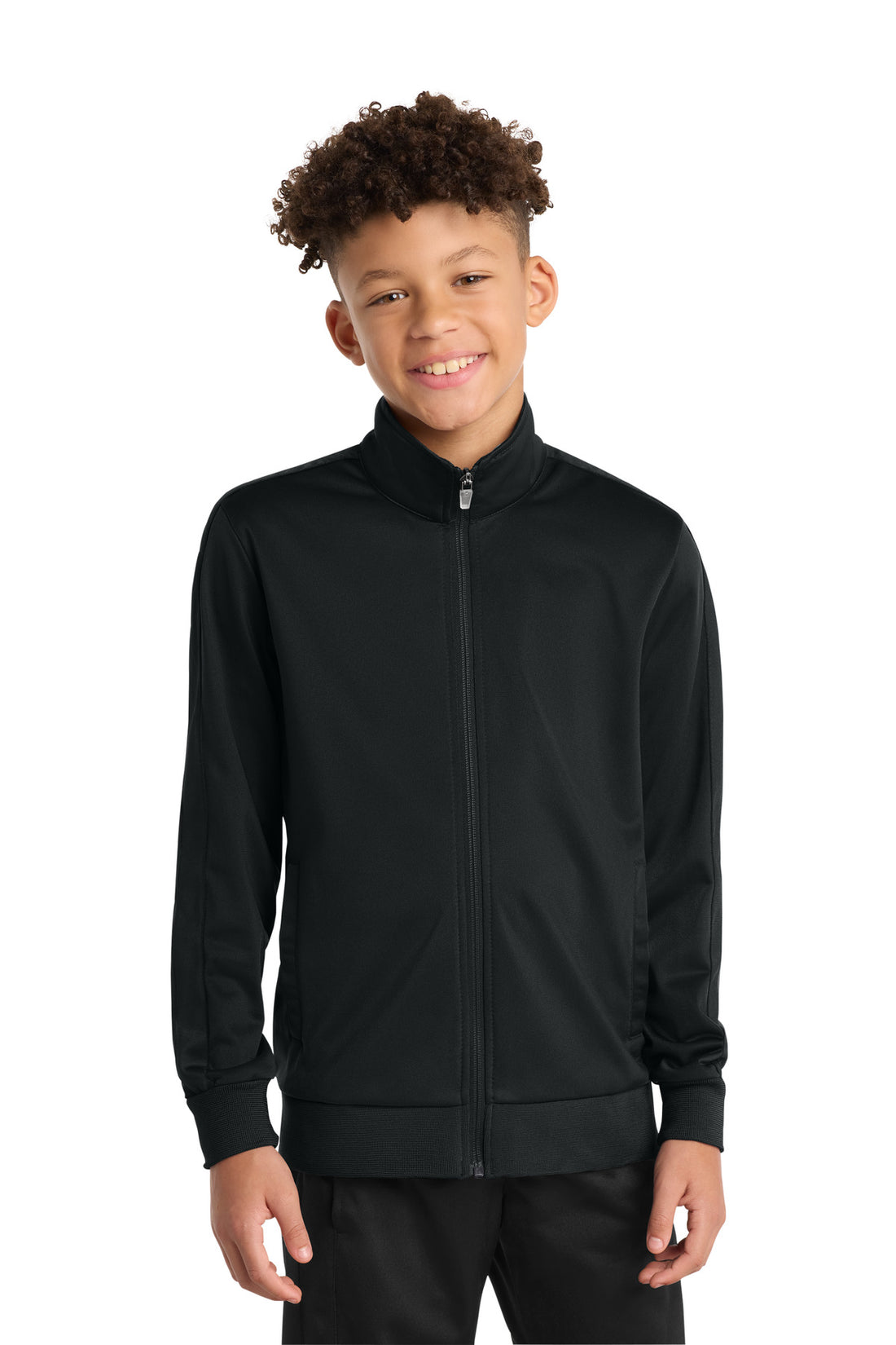 Sport-Tek ® Youth Tricot Sleeve Stripe Track Jacket. YST94 - Black/ Black - XS