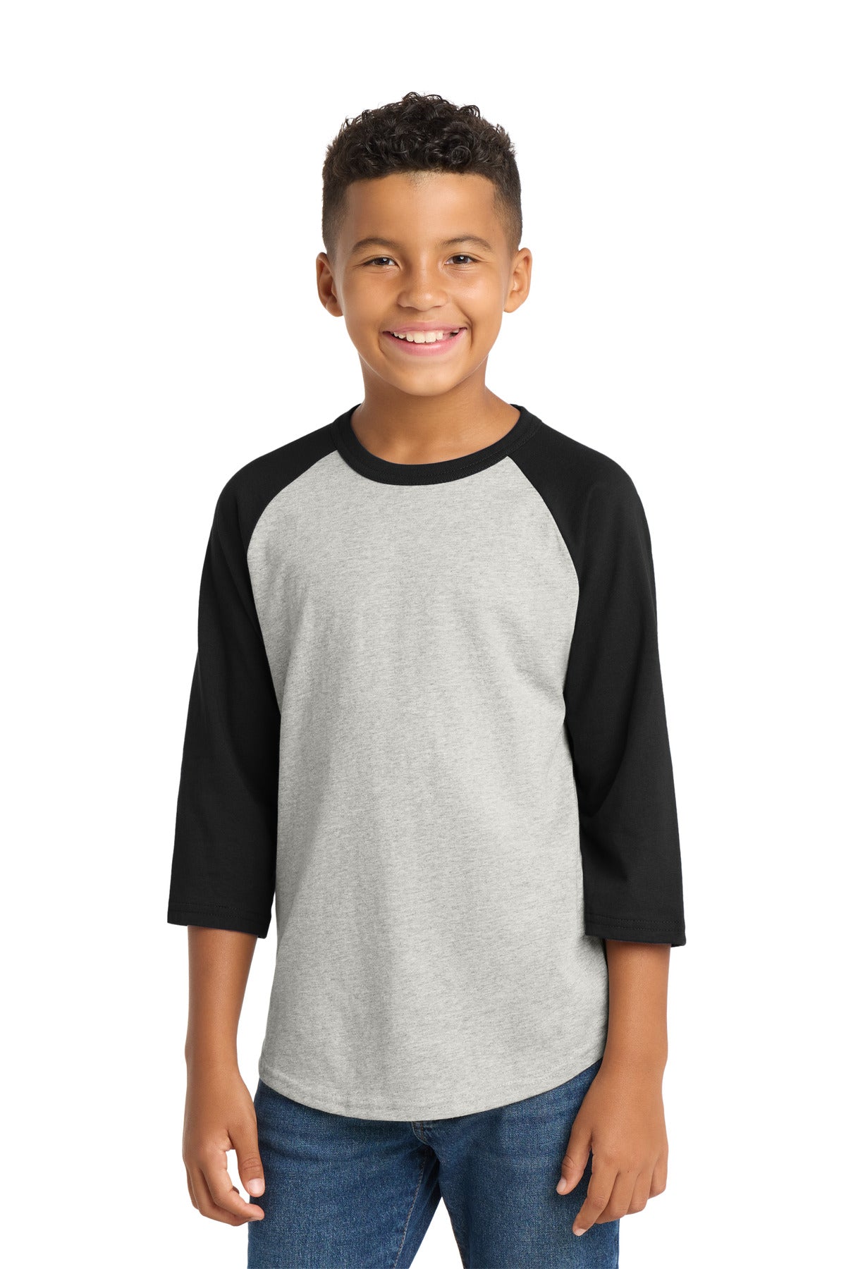 Sport-Tek® Youth Colorblock Raglan Jersey.  YT200 - Heather Grey/ Black - XS