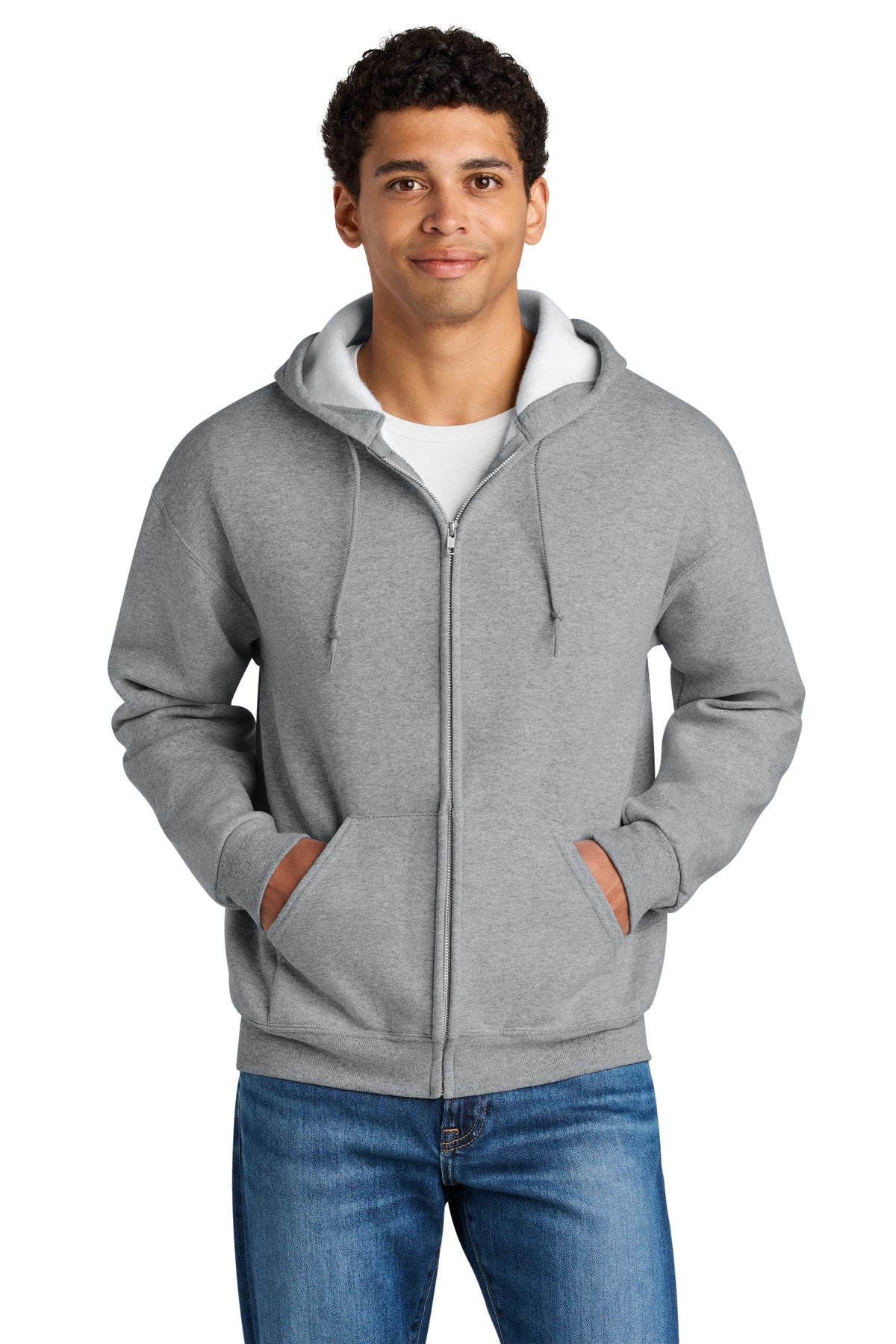 Jerzees Rugged Unisex Full-Zip Hooded Sweatshirt Z12M - Athletic Heather - 2XL
